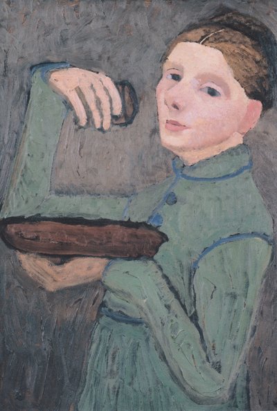Selbstbildnis, Halbfigur nach links, eine Schale und ein Glas haltend von Paula Modersohn Becker